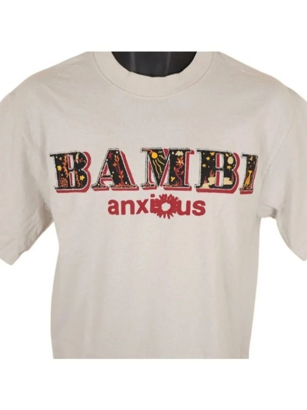 Anxious Band T Shirt Mens Size Small Cream Bambi Emo Post Hardcore Made In USA